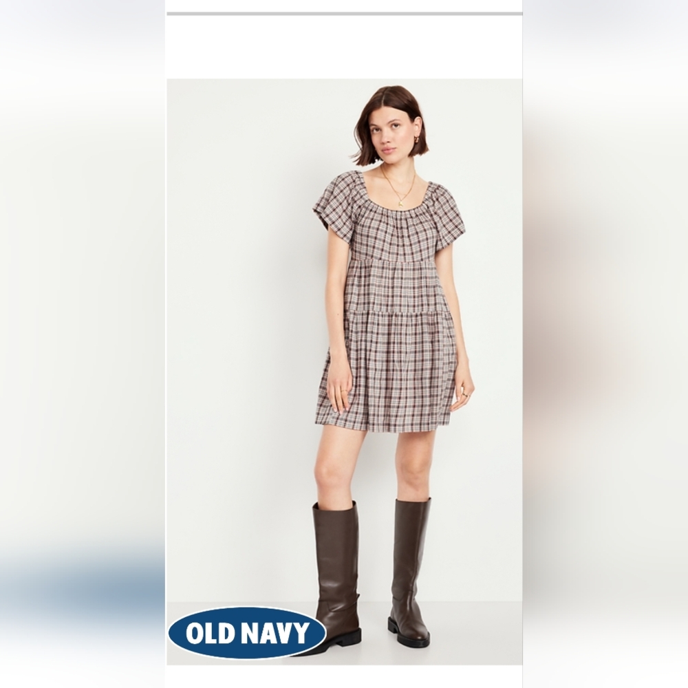 Old Navy Checkered Dress in Brown and Cream